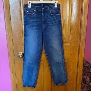 7 For All Mankind High Waist Cropped Straight Indigo Denim Jeans